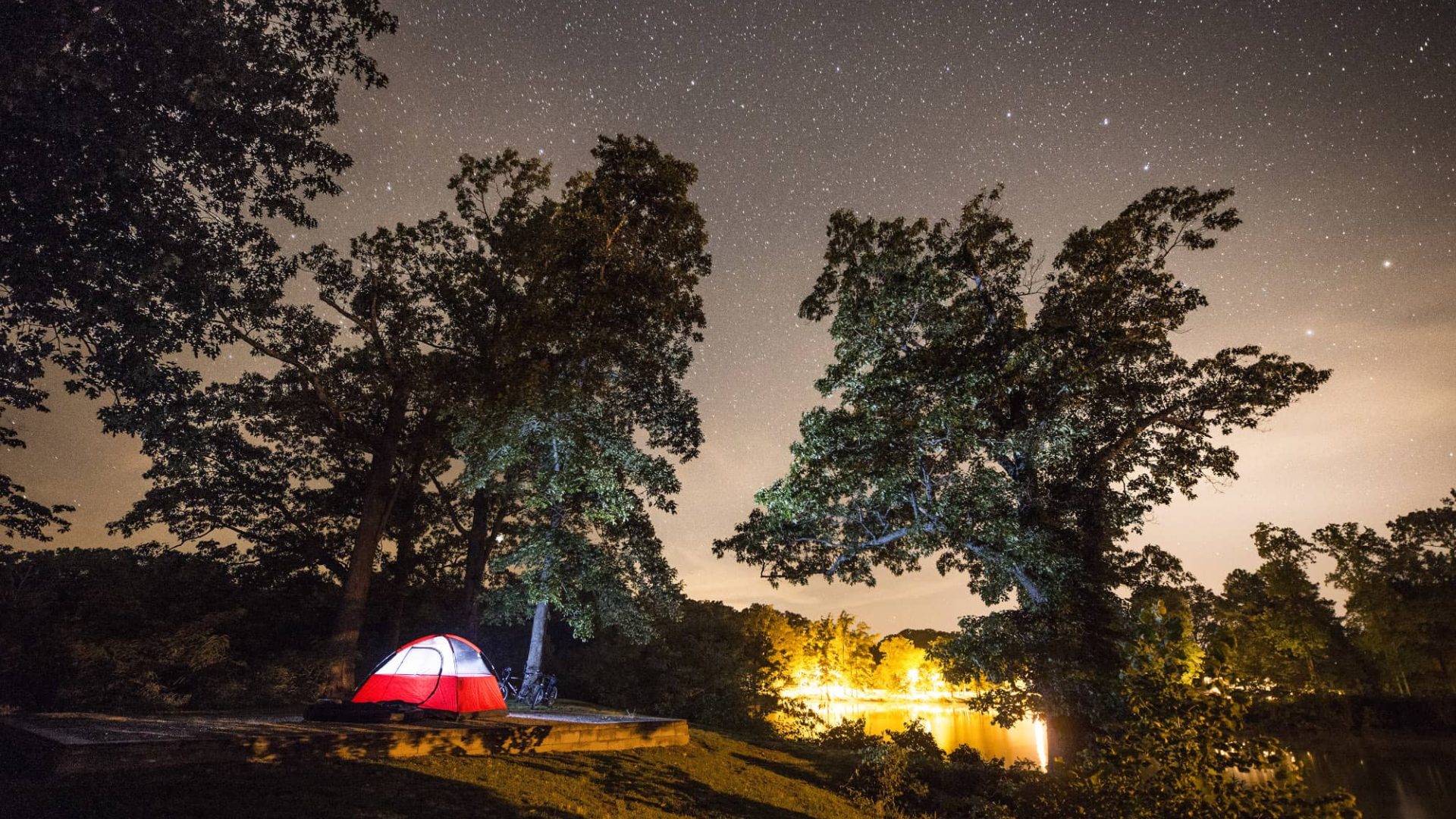 tent at night at mississippi river state park marianna arkansas