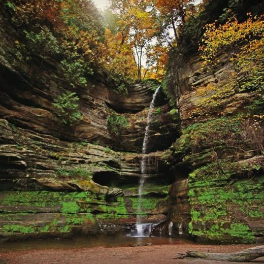 waterfall and fall colors at starved rock state park illinois