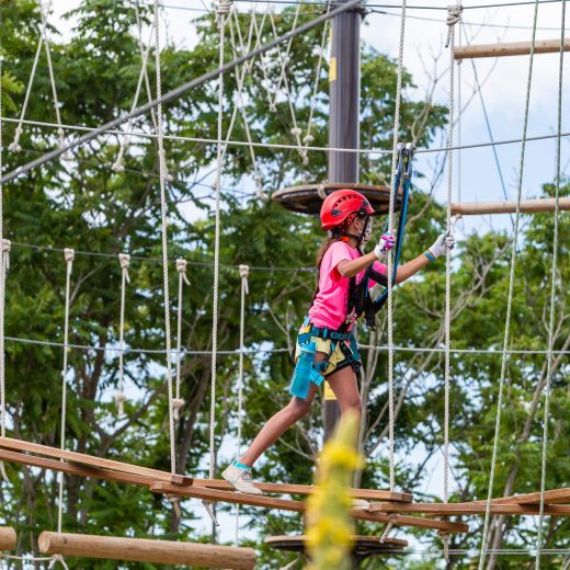 child on ropes course at the forge